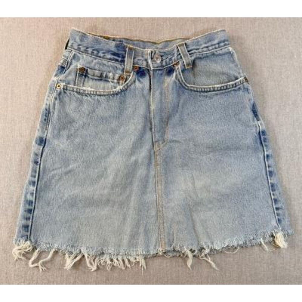 Levi's Reconstructed Denim Mini Skirt Blue Medium Wash Raw Hem Women's